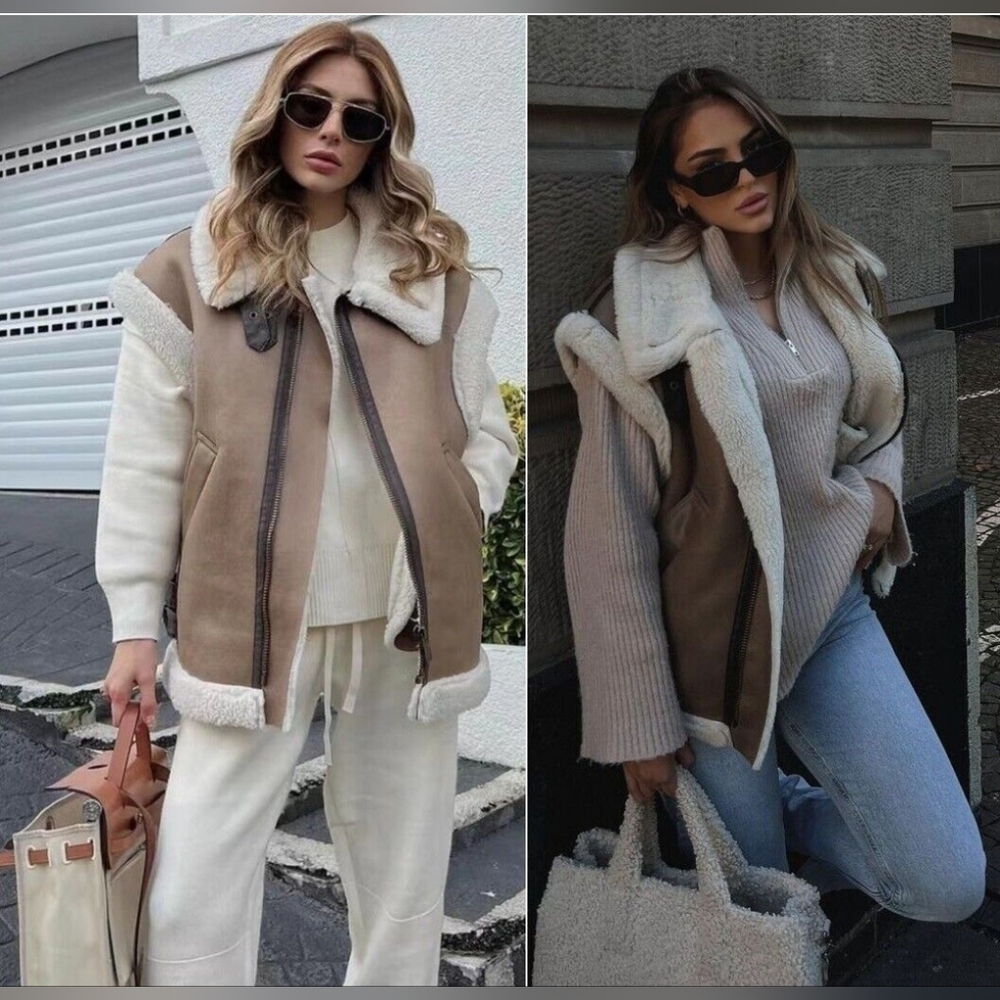 Zara Tan and Cream Shearling Vest